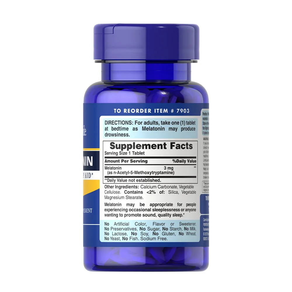 Puritan's Pride Melatonin 3 mg (120 Tablets) - Image 2