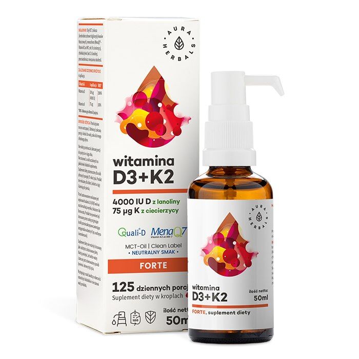AURA HERBALS D3-vitamin, 4000 IE + K2, MCT (50 ml / 1,69 fl. oz.) billede