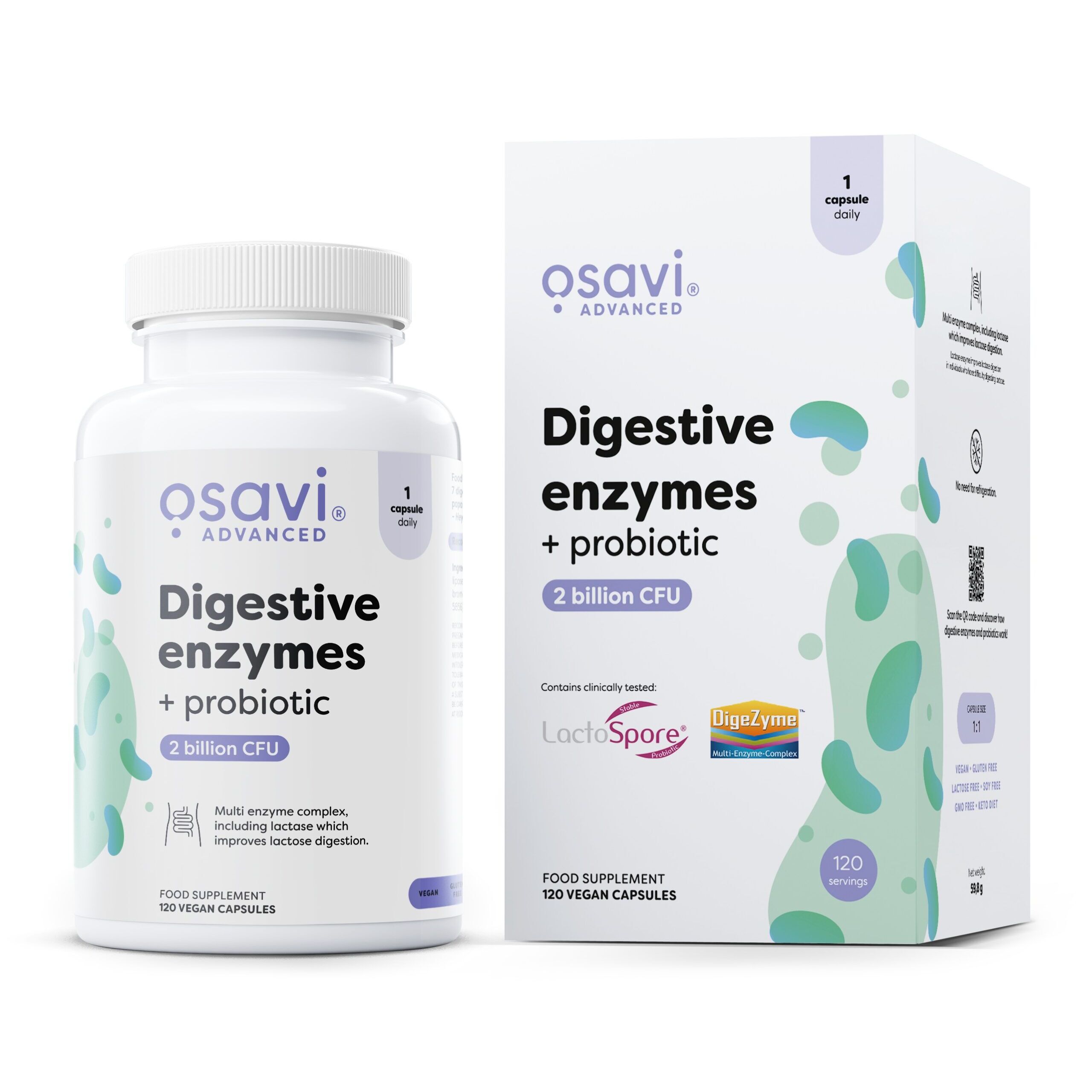 Enzimas digestivas + probiótico - 120 cápsulas veganas - Viking Supplements