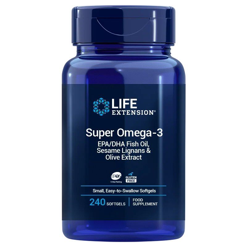 LIFE EXTENSION Super Omega-3 EPA/DHA com lignanos de sésamo e extrato de azeitona – versão UE (240 cápsulas gelatinosas fáceis de engolir) - Viking Supplements