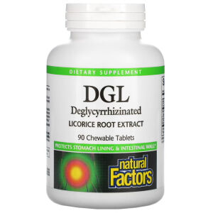 Natural Factors DGL – Raiz de alcaçuz desglicirrizinada 400 mg, 90 comprimidos mastigáveis - Viking Supplements