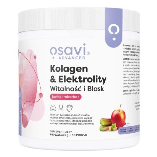 Osavi - Kollagen og elektrolytter Vitalitet og glød, æble-rabarber (300 g)