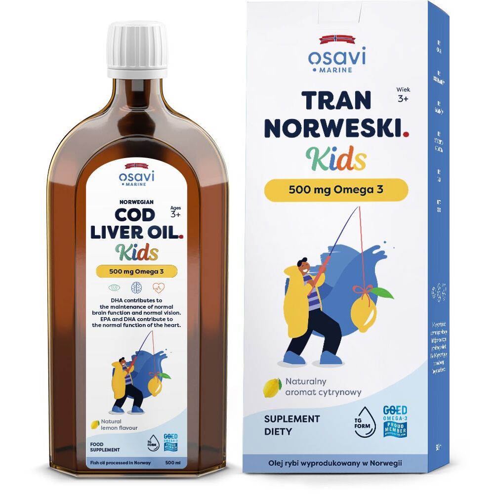 OSAVI norsk torskeleverolie til børn, 500 mg citronsmag (500 ml / 16,9 fl. oz.)