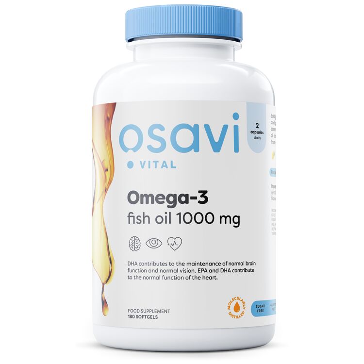 Omega-3-fiskeolie, molekylært destilleret, 1000 mg (citron) 180 bløde kapsler