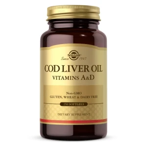 Óleo de fígado de bacalhau SOLGAR - Vitaminas A e D (250 cápsulas) - Viking Supplements