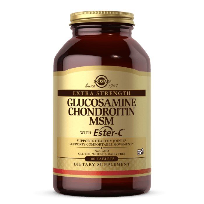 SOLGAR Glukosamin, kondroitin og MSM i ekstra stærk dosering med Ester-C (180 tabletter)