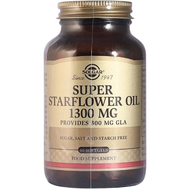 SOLGAR Super Starflower Oil 1300 mg Boragolje (60 kapsler)