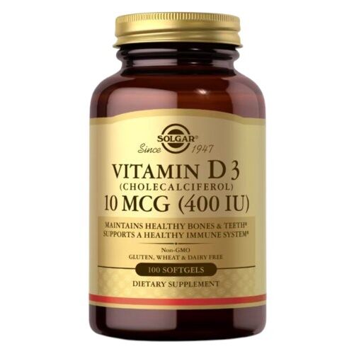 SOLGAR Vitamina D3 (Colecalciferol) 10 mcg (400 UI) (250 cápsulas) - Viking Supplements