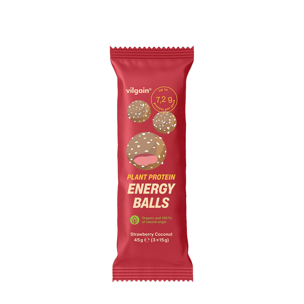Bolinhas Energéticas de Proteína Vegetal Vilgain BIO Morango e Coco (45 g) - Viking Supplements