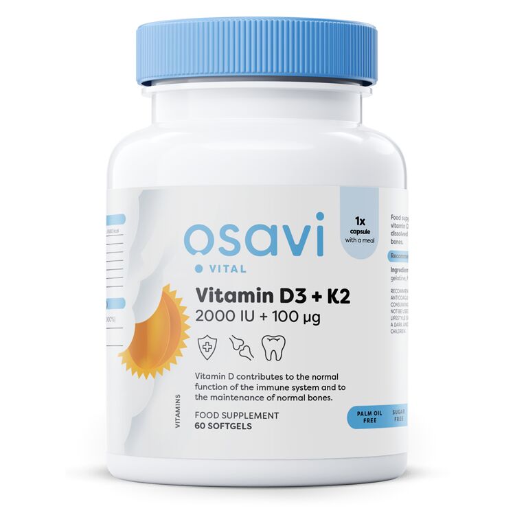 Osavi - Vitamin D3 + K2, 2000IU + 100mcg - 60 softgels