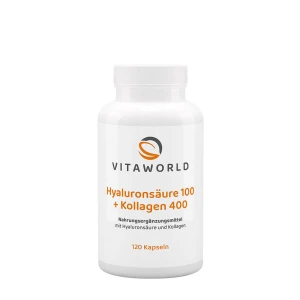 Vitaworld Ácido Hialurónico 100 + Colagénio 400 (120 cápsulas) - Viking Supplements
